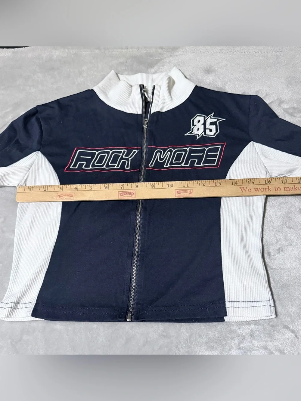 Black & White Zip-Front Varsity Jacket with Graphic Panels